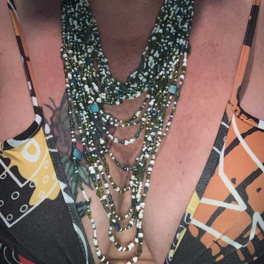 Vintage layered seed bead necklace with abalone shells